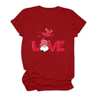 Scyoekwg Ženska rukav Tunnike Valentine's Dnevna košulja za odmor Grafički majica Trendy Love Dwarf Print Casual Loose Fit košulje Crewneck Tops kratkih rukava Majica Red S