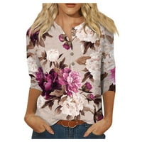 Ženski rukav Summer Tees Jesen Floralne tiskane majice Poslovni casual V izrez Henley Tops Modni prevelizirani