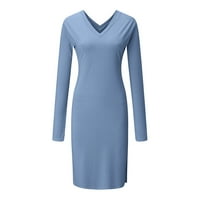Ljetna maxi haljina s dugim rukavima V-izrezom Stripe Stripe Striple Split Blue M