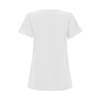 B91XZ Womens T majice Labava ženska čipka granične kratke rukave majice Modni prevelizirani labavi vrhovi čvrsti povremeni bluze Žene plus veličine bijelih, l