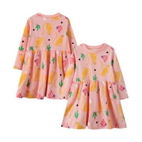 SNGXGN Djevojčana haljina i toddler haljina ljetni scroop vrat dugih rukava cvjetni cvjetni ispis casual modne odjeće djevojke haljina, ružičasta, veličine 110