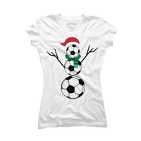Smiješne božićne majice Soccer Snjegović Tee Juniors White - Dizajn od strane ljudi 2xl