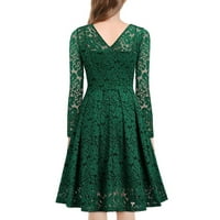 Plus size Ljetne haljine modna čvrsta boja V-izrez dugih rukava vitka čipka duljina koljena klizačka