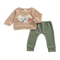 Huakaishijie Toddler Baby Girl Love Heart Outfit Set Waffle Pamučne majice Floral duge hlače