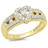 DazzlingRock kolekcija 0. Carat 10K šampanjac i bijeli dijamant Bridal Heart Resise Ring CT, Žuto zlato,