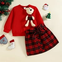 Toddler Baby Girl Suknje odijelo medvjed solidne boje dugih rukava Turtleneck pleteni džemper mini plairana