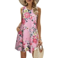 Ljetne haljine za žene Boho cvjetni print Dress haljina okrugla vrata sa džepovima Casual Labavi protok