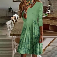 Ženske haljine modni jesenski tisak kauzalni haljina s dugim rukavima V-izrez Trendi zelena