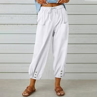 Azrijski modni ženski ljetni casual labavi pamučni i posteljina džepa Solid pantalone hlače samo danas