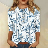 Ženske plus veličine Tors Henley V Crtton Majica Torbica Cvjetna casual bluza, svijetlo plavi S-XXL
