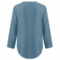 Plus veličina dugih rukava, ženske ljetne majice s dugim rukavima Zip Tunic V-izrez Bluza za vrat plave