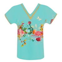 Gacuw Ljetni vrhovi za žene Bluze s kratkim rukavima T / košulje s pulover TEES T-majice Cvjetni ispis