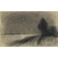 Karl Wiener Black Moderna uokvirena muzejska umjetnost Print pod nazivom - Mondes Eclipse na punom mjesecu