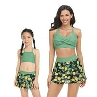 Xuan Binli ženski ljetni kupaći kostim i dječji mrežasti suknja plivajući vojni zeleni limun ispis tri