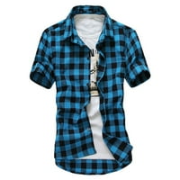 Muški casual plaid gumb dolje majice kratka rukava majica na vrhu majica bluza svijetlo plava l