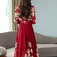 Haljina modne rukave duge a-line duge žene O-izrez Dress Dress Cvjetni ženski haljina kratkih rukava