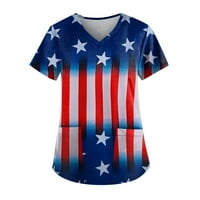 SKSLOEEg Ženski piling vrhovi prozračne američke zvijezde Stripes Majice Majice The Thee The Dee kratki