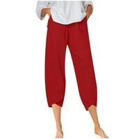 Yuwull Capri za žene Pamučne posteljine široke noge Capri hlače ženske ljetne obrezane hlače plaža elastična