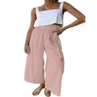 Wybzd Žene ruffle široke pantalone za noge Ljeto Visoke elastične struk kapri hlače labave ležerne kose