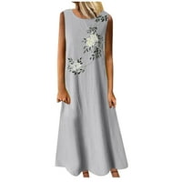Yuwull Ljetna haljina za žene Vintage bez rukava O vrat Plus size Bohemijski cvjetni print maxi haljina