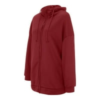Njshnmn Ženski zip obrezane dukseve Ležerne prilikom lagane džemper sa džepovima sa džepovima, crvena,