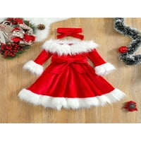 Jkerther djetet baby girls set božićne odjeće, FAU krzno patchwork dugih rukava s ramena A-line haljina