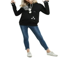Ženski crtani Cat Print Hood pulover dugih rukava prednji veliki džep labavi duks sa plišanim loptom