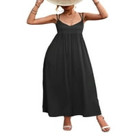 Uerlsty Women Ljeto V-izrez A-line haljine bez rukava na plaži u stilu visoke struk midi haljina