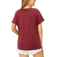 Majice Gotyou za žene Ženska modna čvrsta boja V-izrez gumb Labavi majica kratkih rukava Top crvena