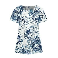 Ženski vrhovi kratkih rukava labava bluza Grafički otisci Žene košulje Okrugli izrez Ljeto Blue 2XL