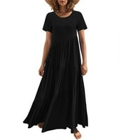 Stabilna ženska modna casual maxi haljina kratka rukava elegantna nepravilna haljina za zabavu crna l