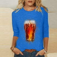 Oalirro ženske bluze jesen okrugli vrat dugih rukava piva otisnuta ženskim majicama plava l