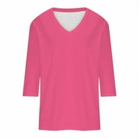 Charella Womens V-izrez Casual Fall košulja TOP SOLD COLOR Labavi majica Rukovska bluza Hot Pink, S