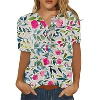 Ženske majice Cvjetni uzorak tipke V izrez kratki rukav bluza