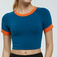 PXIAKGY WOOD O NECK COLORS Sportski kratke hlače Top kratkih rukava trenerka Yoga Bluza za bluzu za teretanu Trčanje majica Plava + L