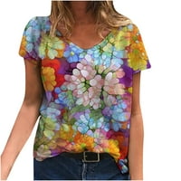 Yinmgmhj V-izrez rukava labava bluza Žene Casual Fashion Print majica Kratka cvjetna ženska bluza Multicolor