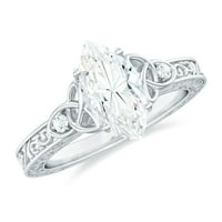 Marquise Cut Moissanite Solitaire zaručni prsten, ugravirani prsten za žene, 14k bijelo zlato, SAD 8.00