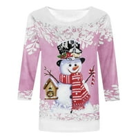 Jalioing Božićni vrhovi rukav za žene okrugli vrat bluza snjegovitelj uzorka tiskana trendi slatka košulja