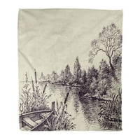 Bacanje pokrivača toplo ugodno print Flannel Lake Scena rijeke rijeke Scena na obali skiciranja s skicom