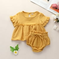 0-24Month Girls Outfit Set dojenčad pamuk Solid Boja Udobna penjačka odjeća Dvoetalno odijelo Žuto 70