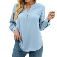 Ženske košulje s dugim rukavima Jesen Ležerne prilike pune boje V-izrez dolje Bluze Basic Lable Fit bluze vrhovi