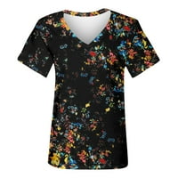 Womens V izrez Top modne ležerne tiskane bluza s kratkim rukavima 2xl