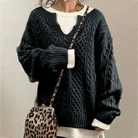 Odeerbi pleteni džemper za žene dugih rukava pune boje okrugli vrat Top casual labavi džemperi siva