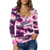 -Hirts za žene modni cvjetni tisak u boji kvadratni ovratnik V-izrez dugih rukava casual bluza majica