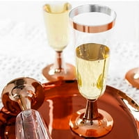 Plastični šampanjac flaute jednokratni zlatni sjaj sa zlatnim rim -6. OZ Premium tosting flaute, elegantne
