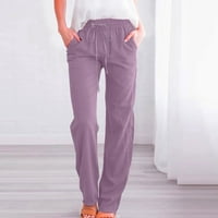 Modne ženske ležerne koželjene boje elastične labave hlače ravno široke pantalone za noge