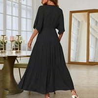 Hanas haljine Ženski modni casual V-izrez Solid Boja haljina s kratkim rukavima s kratkim rukavima Black