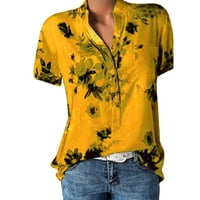 Bazyrey ženske vrhove modne žene ispis džep plus veličina kratkih rukava bluza Easy Top Majica Yellow