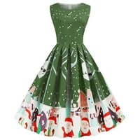 Zunfeo haljine za žene - tiskane čipke Božićne ljuljačke haljine bez rukava kraljevska haljina zelena m