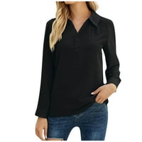 Košulje s dugim rukavima za žene Ženska V-izrez Solidna modna majica Fragarn